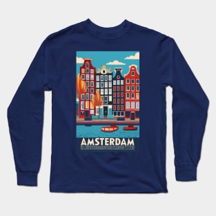 A Vintage Travel Art of Amsterdam - Netherlands Long Sleeve T-Shirt